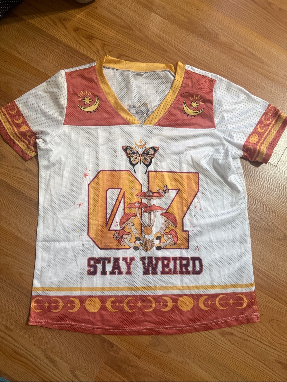 Stay Weird Graphic Jersey Tee - White & Gold